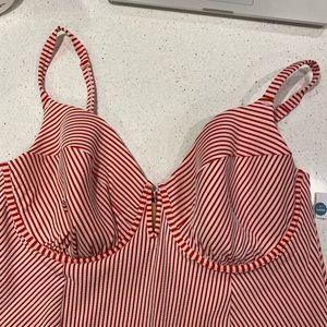 Red and white striped underwire tankini top.